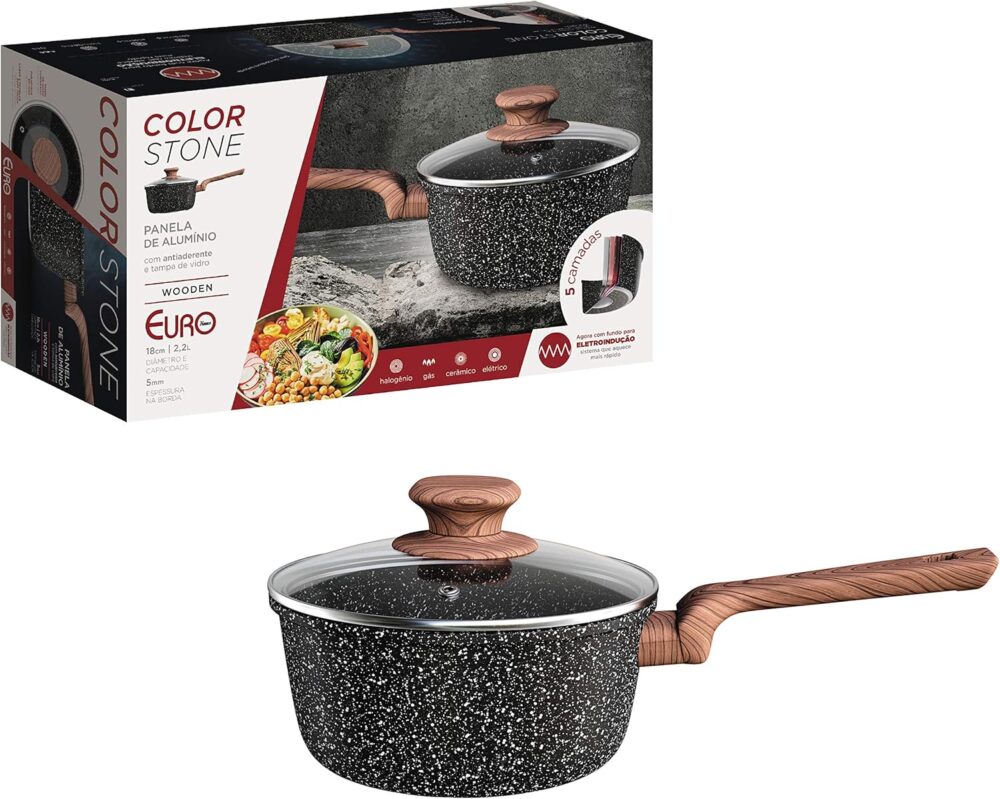 Panela 18 cm ColorStone de alumínio com antiaderente e tampa... - Image 4