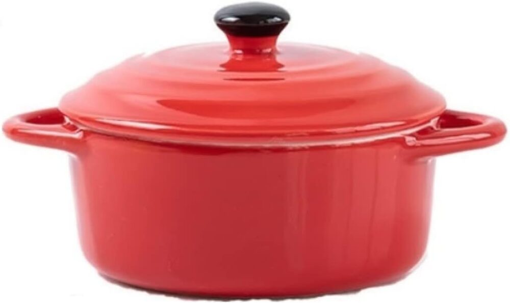 Mini Caçarola Gourmet Redonda Em Porcelana Vermelha 500ml
