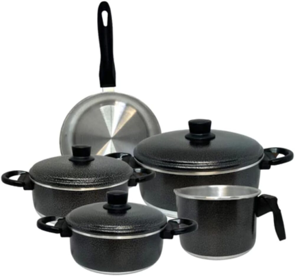 Kit de Panelas Pretas de 5 Peças, Caçarolas com Tampa, Antia...