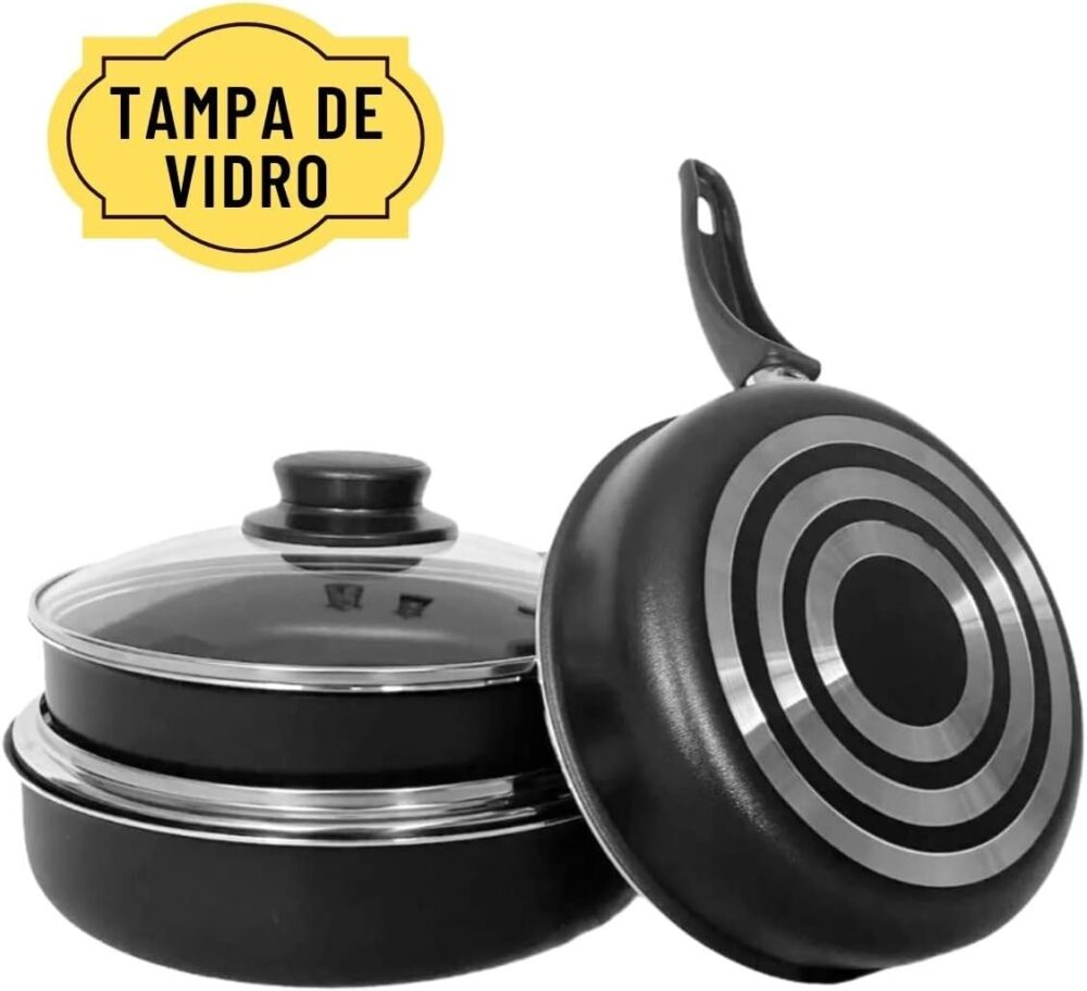Conjunto Frigideira Antiaderente 3 Peças Com Tampa De Vidro ... - Image 2