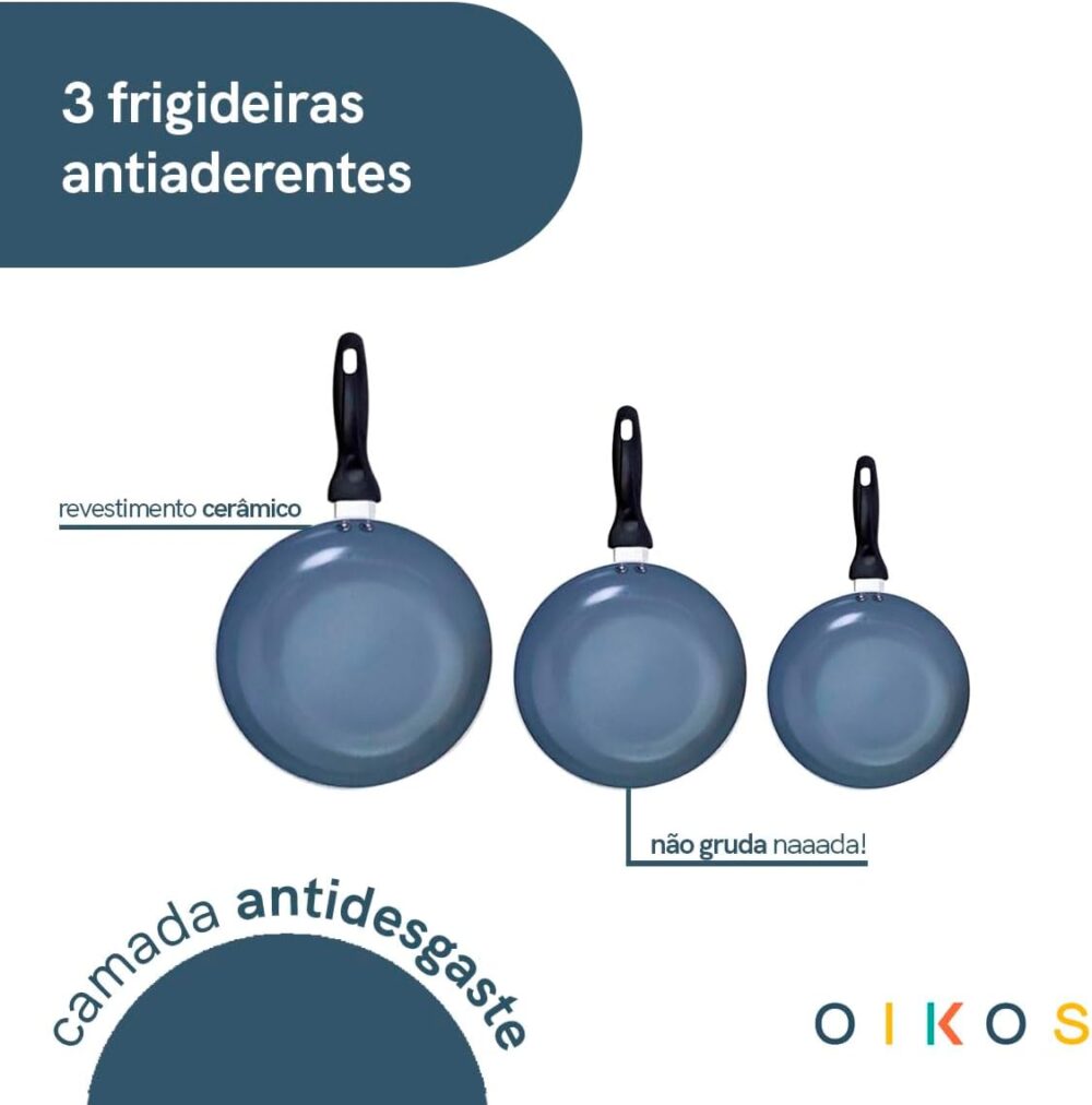 jogo de frigideiras 3 pçs antiaderentes de cerâmica e alumín... - Image 3