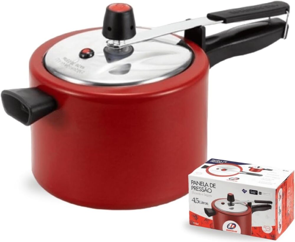 Panela de Pressão Alumínio Teflon Antiaderente Vermelho Roug...