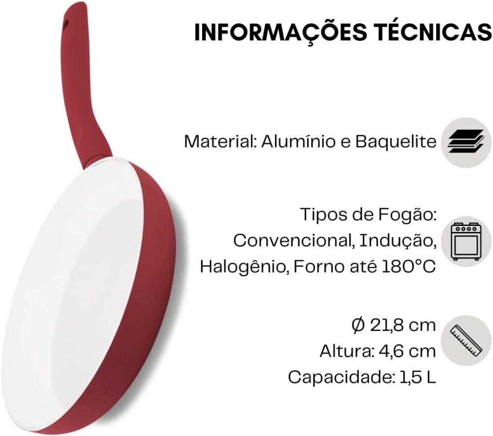 Frigideira De Alumínio 22X5cm Vermelha Hercules - Image 4