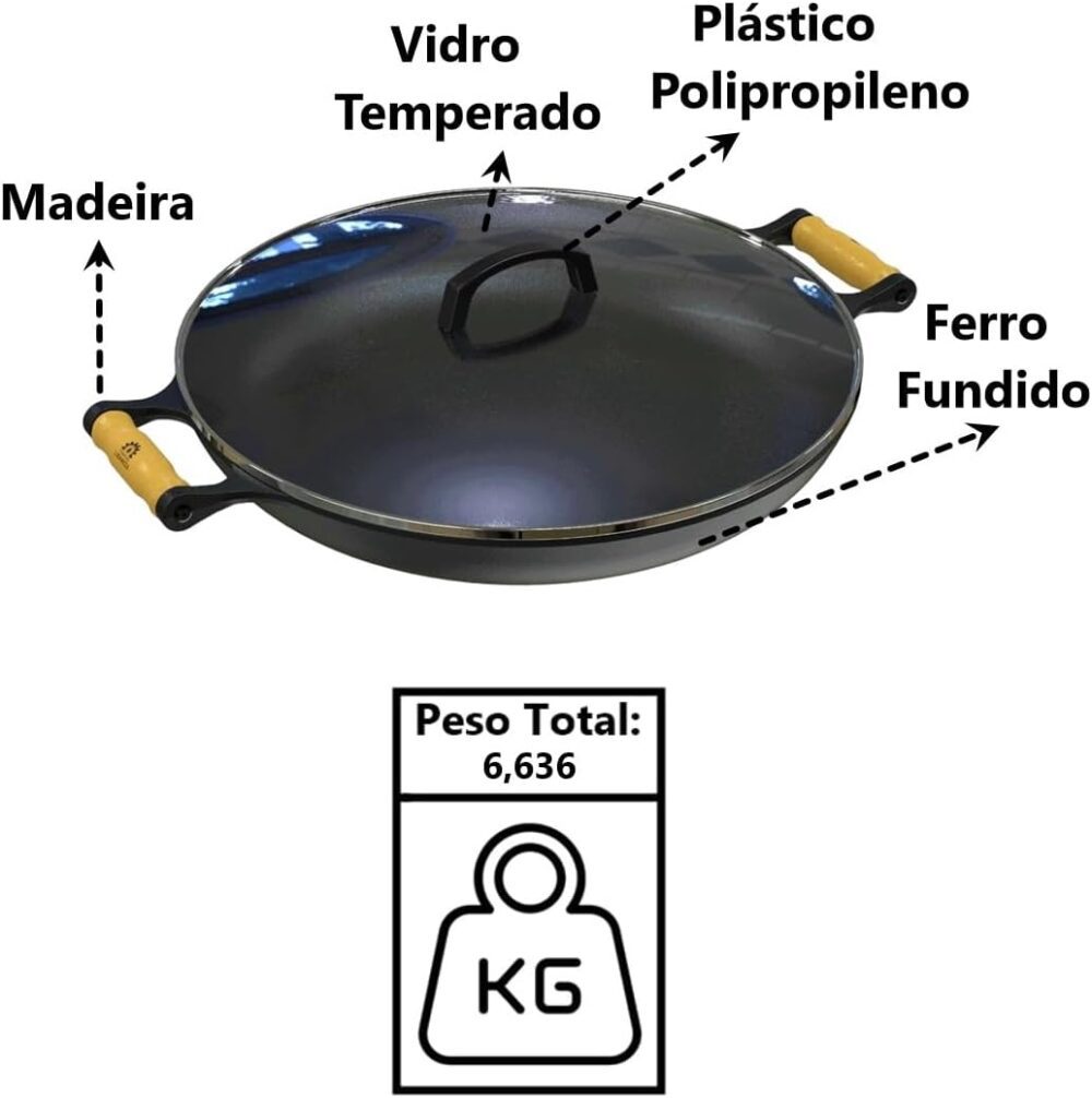 Frigideira Paella de Ferro Fundido Alça Madeira TV 40cm - Image 2