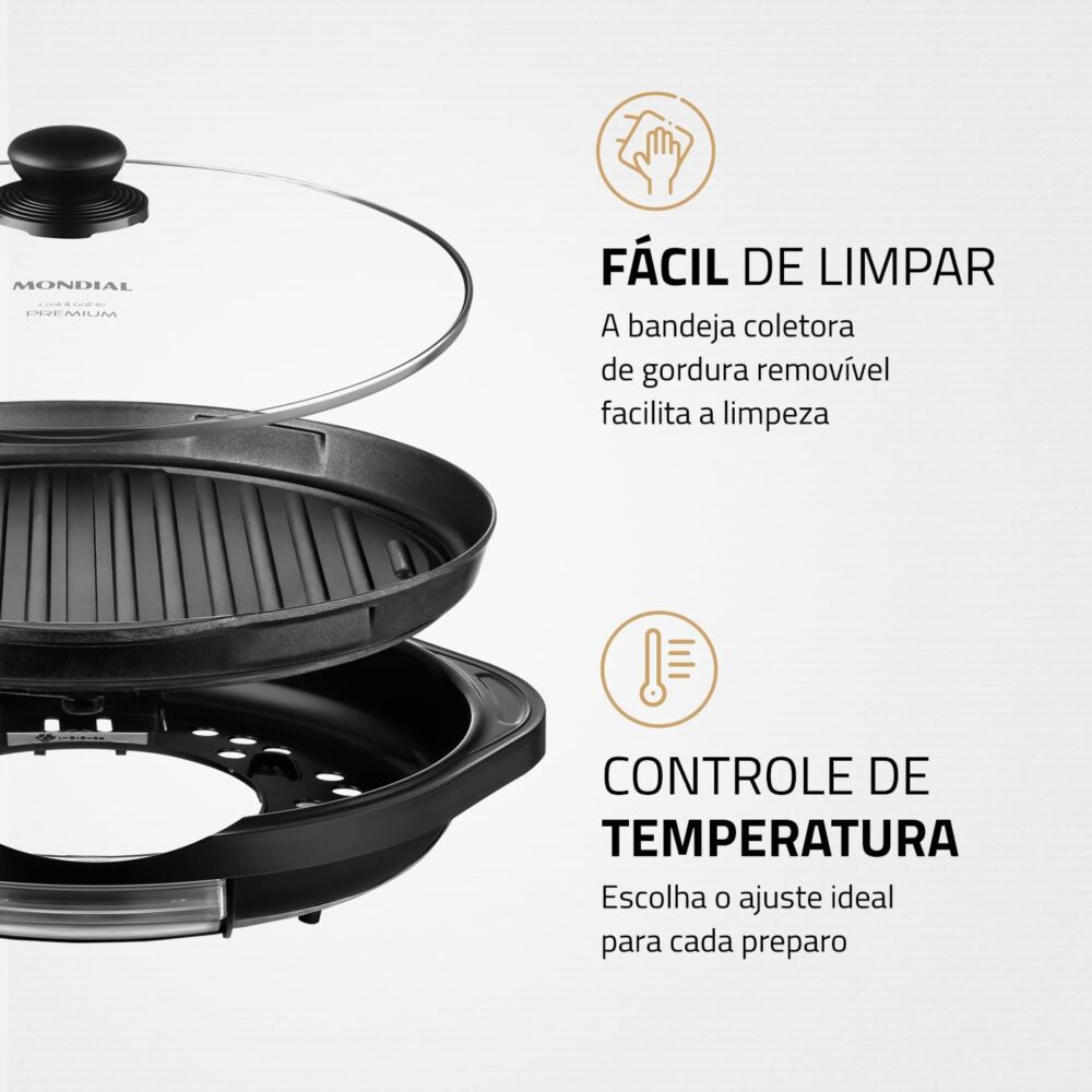 Grill Redondo Smart Grill 30cm, Mondial, Preto, 1200W, 110V ... - Image 5