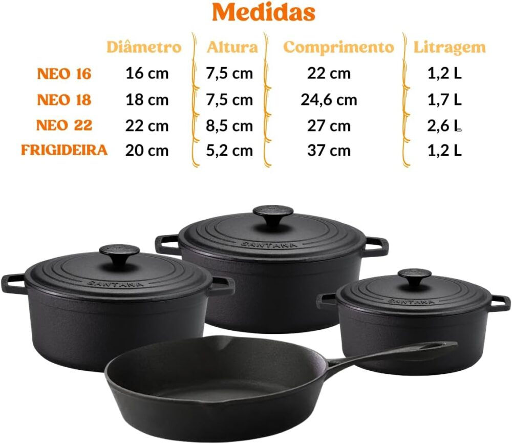 Jogo de panela de ferro fundido caçarola Neo 16, 18, 22 tamp... - Image 2