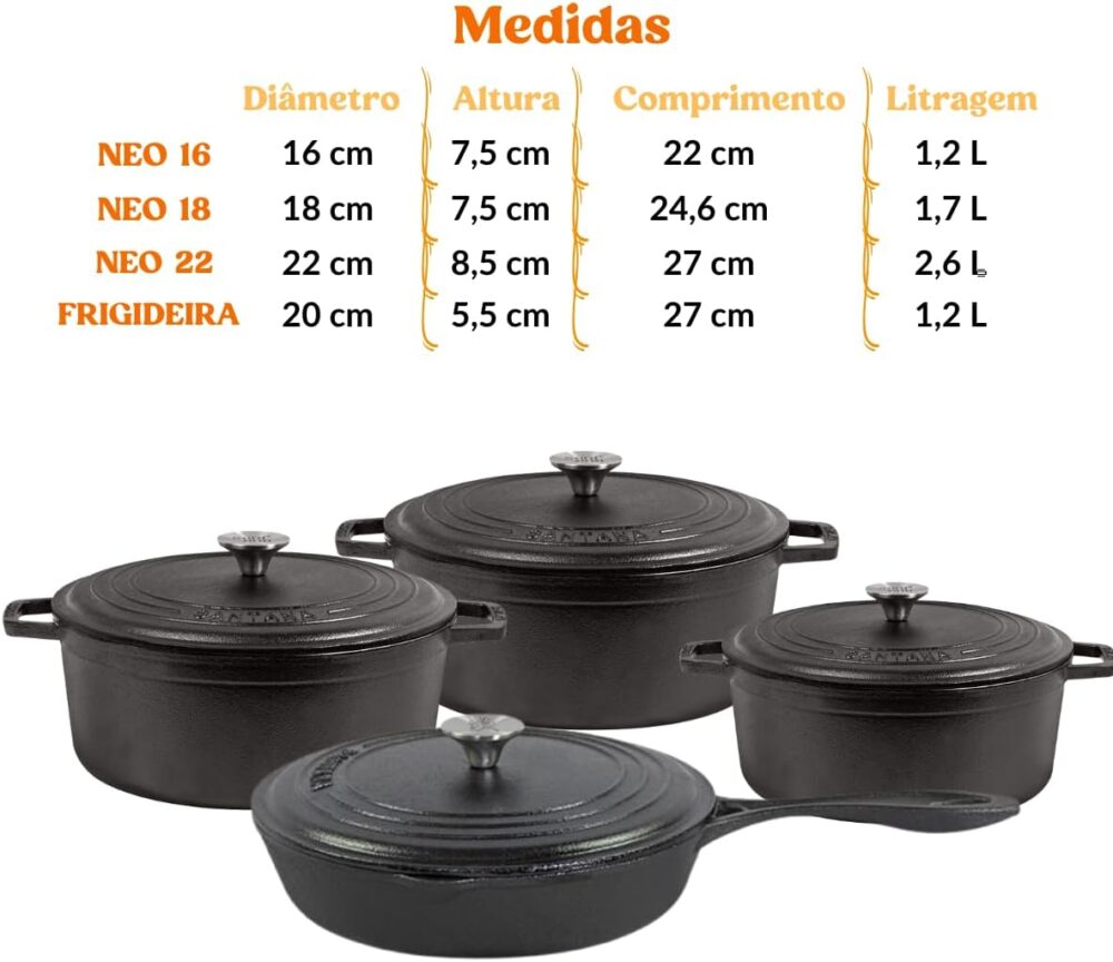 Jogo de panela de ferro fundido caçarola Neo 16, 18, 22 tamp... - Image 2