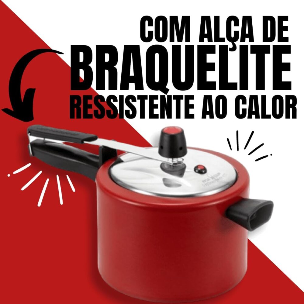 Panela de Pressão Alumínio Teflon Antiaderente Vermelho Roug... - Image 4