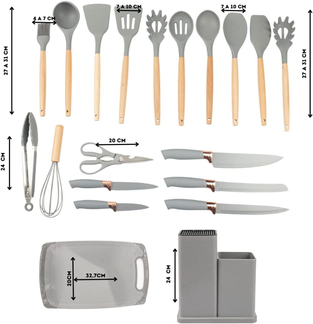 Kit 19 Utensílios De Cozinha Com Cabo De Madeira E Silicone ... - Image 6