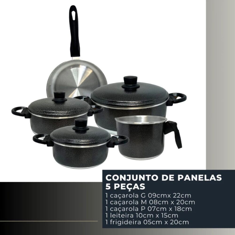 Kit de Panelas Pretas de 5 Peças, Caçarolas com Tampa, Antia... - Image 3