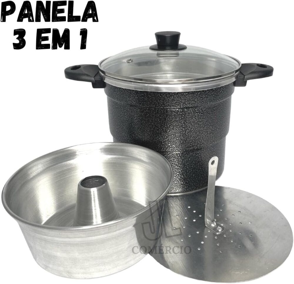 Panela Multiuso 3 em 1 Cuscuzeiro Com Tampa de Vidro Faz Pud... - Image 7