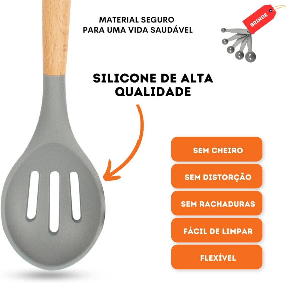 Kit 19 Utensílios De Cozinha Com Cabo De Madeira E Silicone ... - Image 2