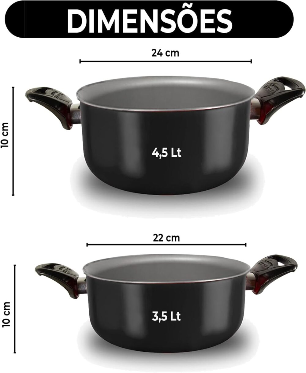 Kit 02 Panelas Caçarolas Tamanho Grande 22 E 24 Cm Preto - Image 3