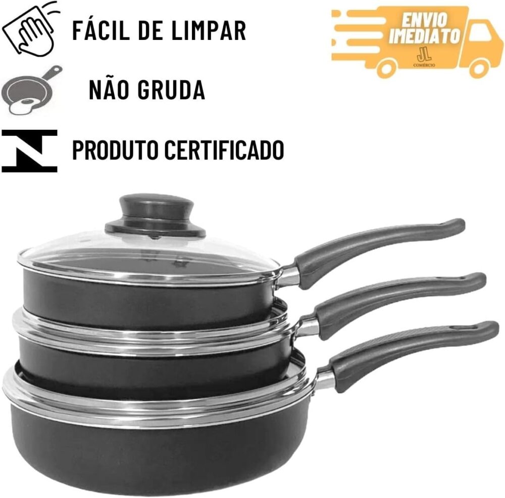 Conjunto Frigideira Antiaderente 3 Peças Com Tampa De Vidro ... - Image 5