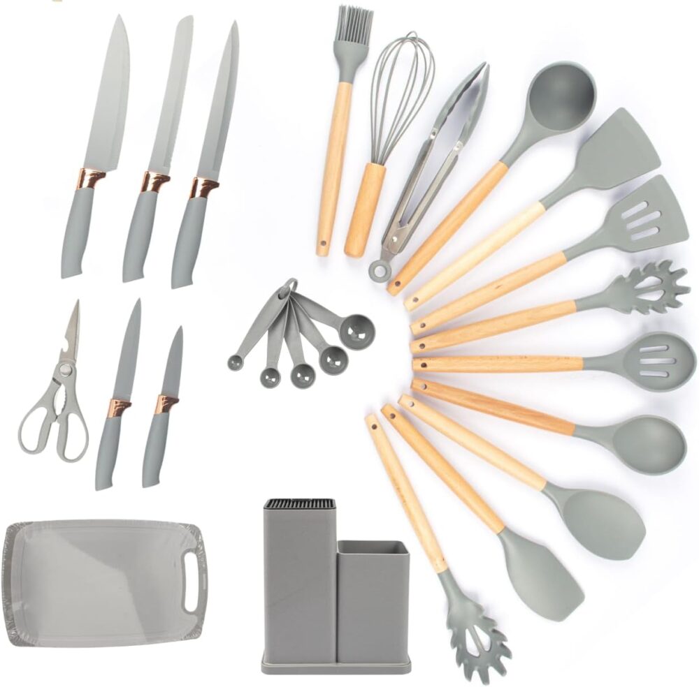 Kit 19 Utensílios De Cozinha Com Cabo De Madeira E Silicone ...