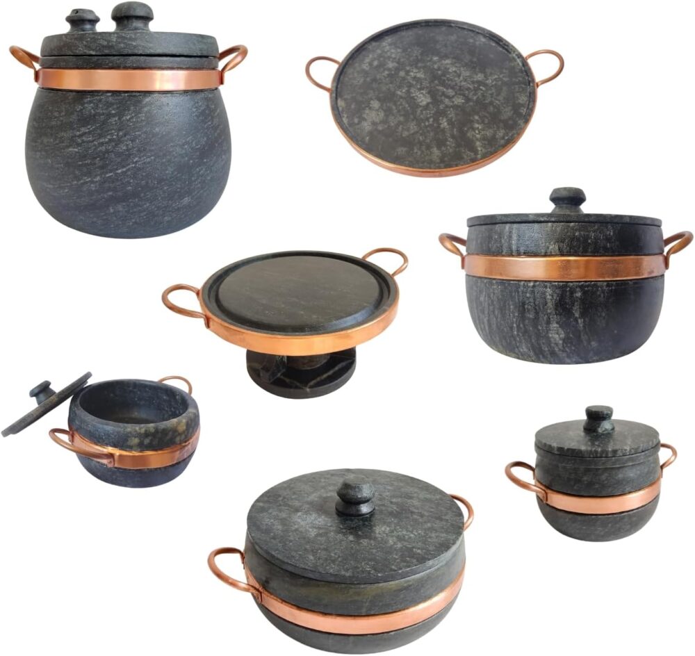 Jogo Cozinha 8 Un Panelas Pedra Sabão Mantém Sabor Alça de C...