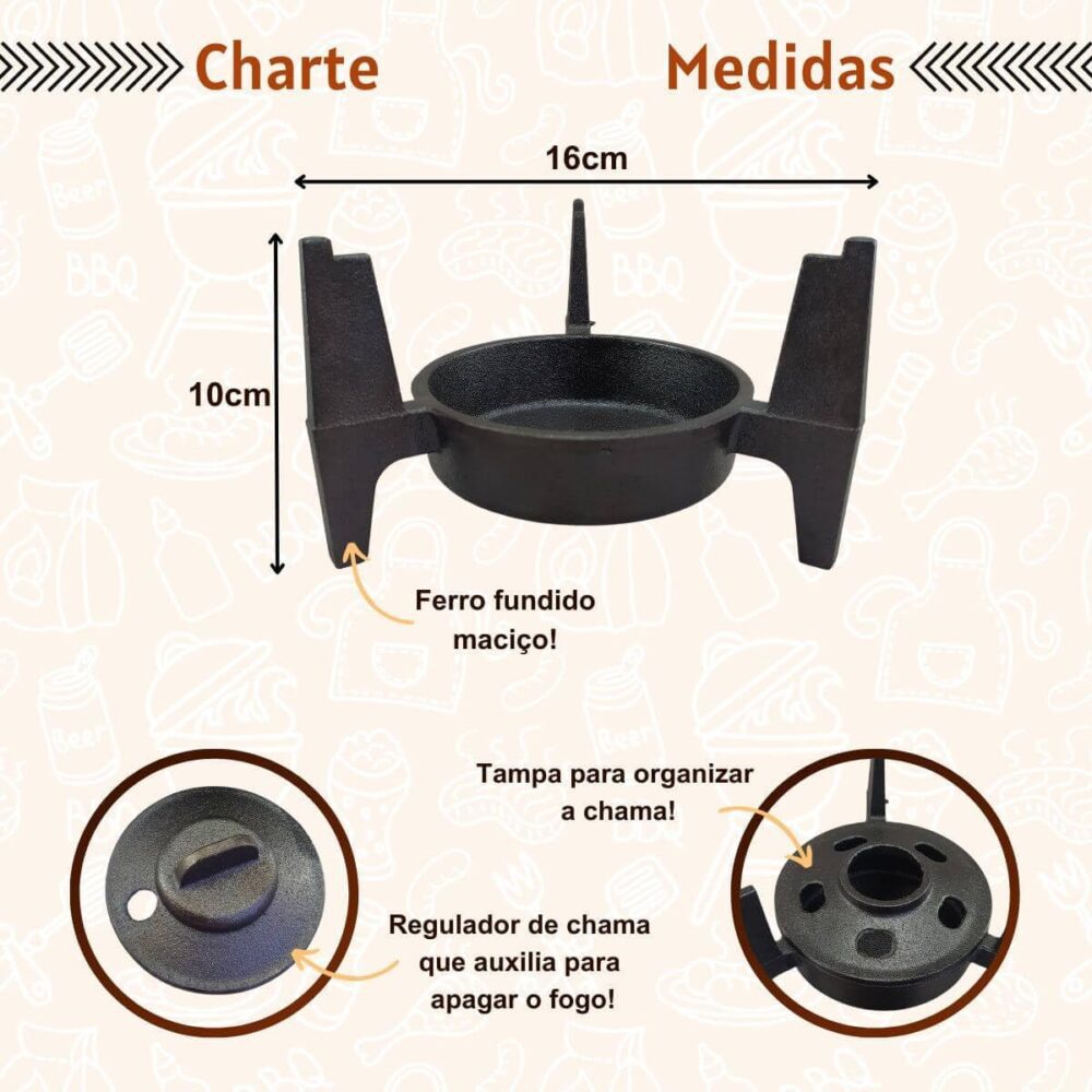 Kit Chapa e Fogareiro De Ferro Fundido Com Suporte de Madeir... - Image 5