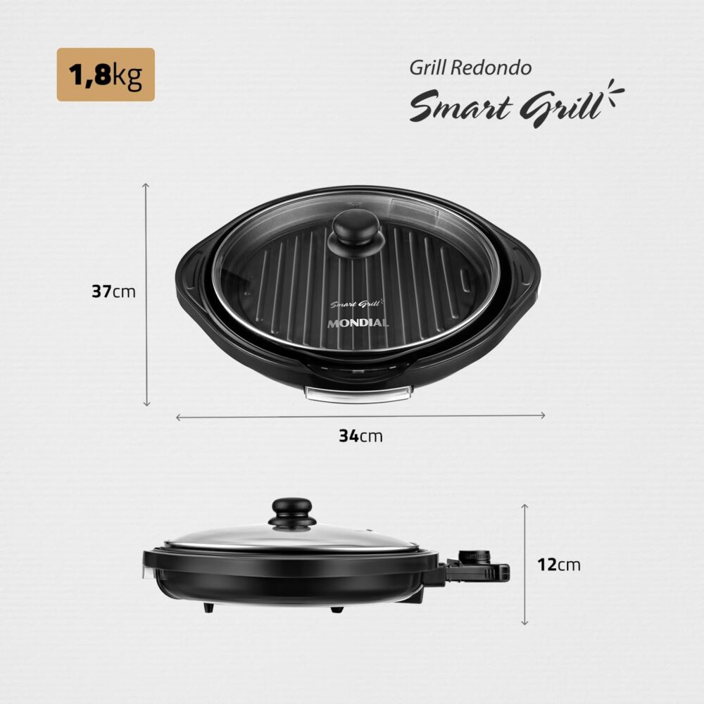 Grill Redondo Smart Grill 30cm, Mondial, Preto, 1200W, 110V ... - Image 7