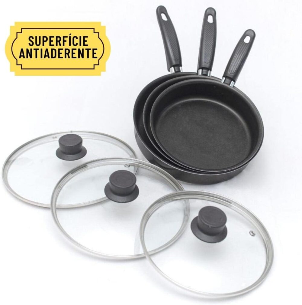 Conjunto Frigideira Antiaderente 3 Peças Com Tampa De Vidro ... - Image 4