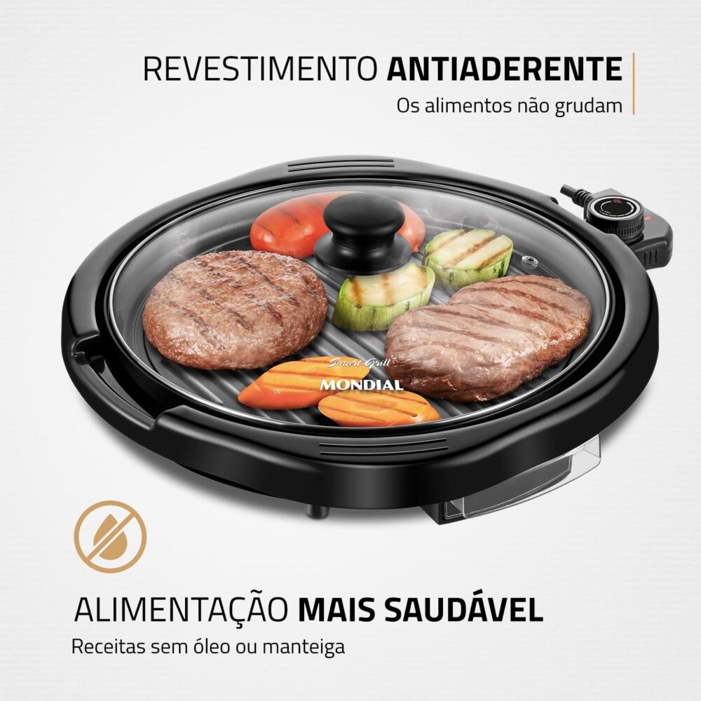 Grill Redondo Smart Grill 30cm, Mondial, Preto, 1200W, 110V ... - Image 2
