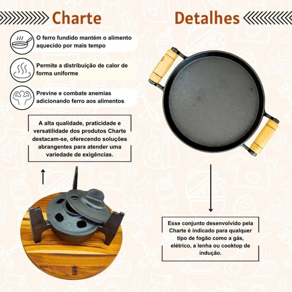 Kit Chapa e Fogareiro De Ferro Fundido Com Suporte de Madeir... - Image 3
