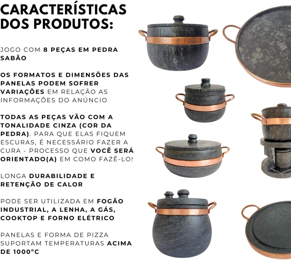 Jogo Cozinha 8 Un Panelas Pedra Sabão Mantém Sabor Alça de C... - Image 5