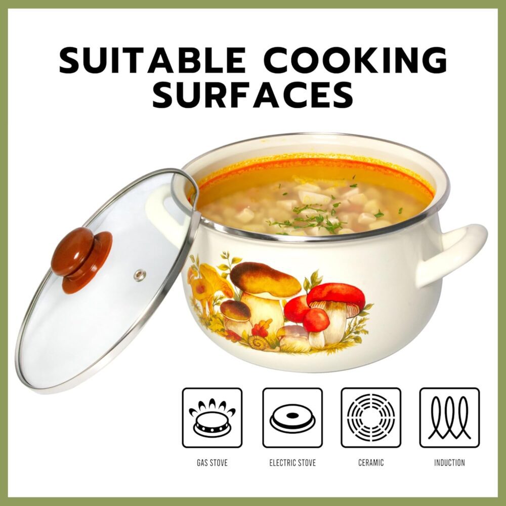 Panela de sopa de alumínio esmaltado cogumelos barriga caçar... - Image 5