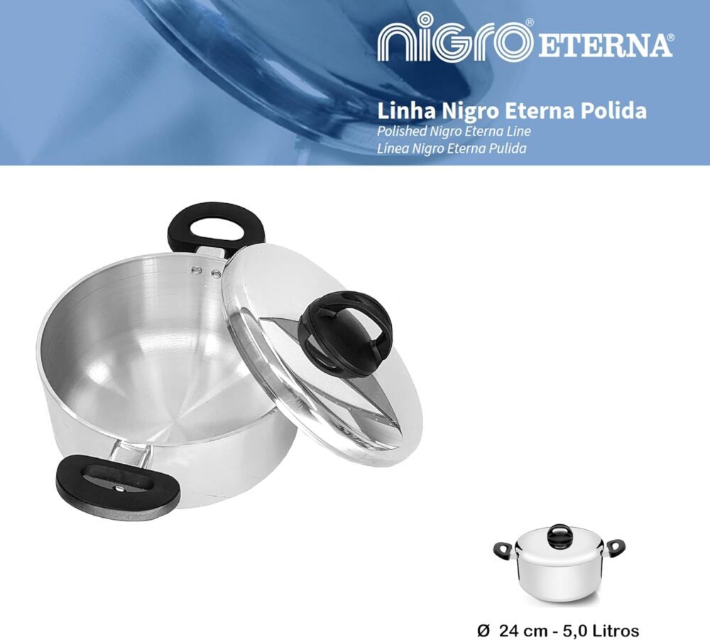 Panela Cacarola Polida de 5,0L de 24cm, Cor Prata, Linha Ete... - Image 3