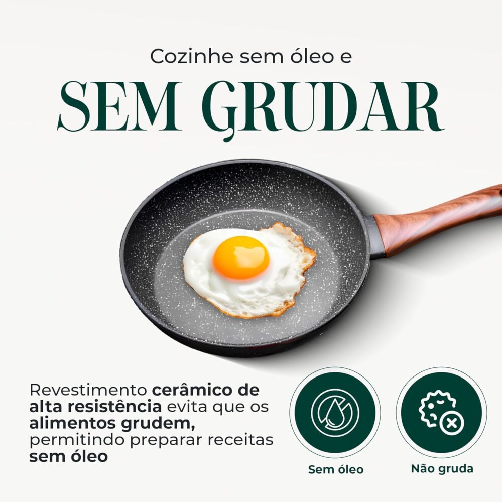 Frigideira Antiaderente Cerâmica 26cm Frita Sem Óleo, Cabo S... - Image 4