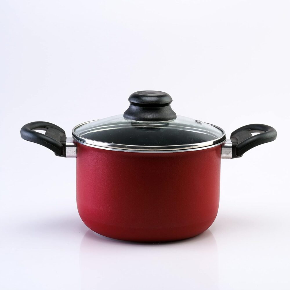 Caldeirão 18cm Antiaderente Vermelho com Tampa de Vidro Pequ... - Image 3
