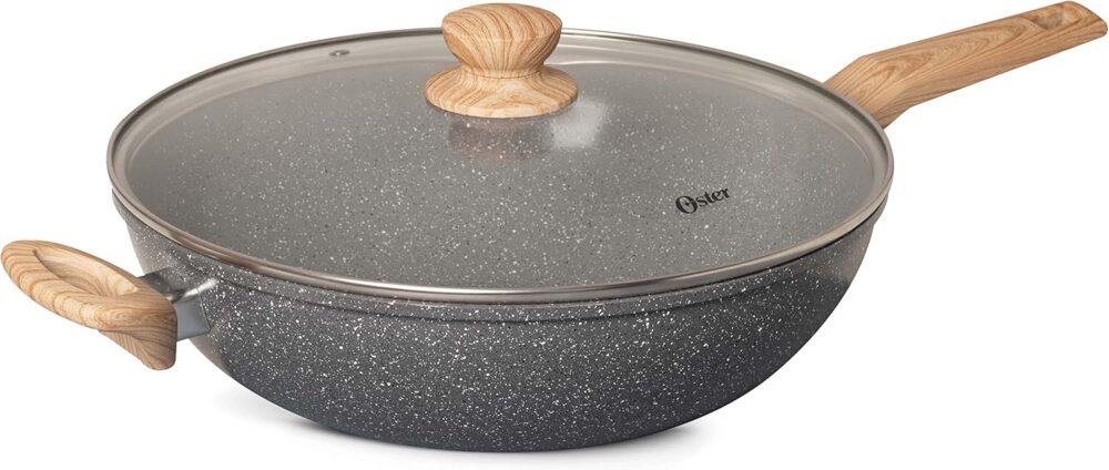 Panela Wok com Tampa 5,5L Cerâmica Marble Edition Dark Grey ...