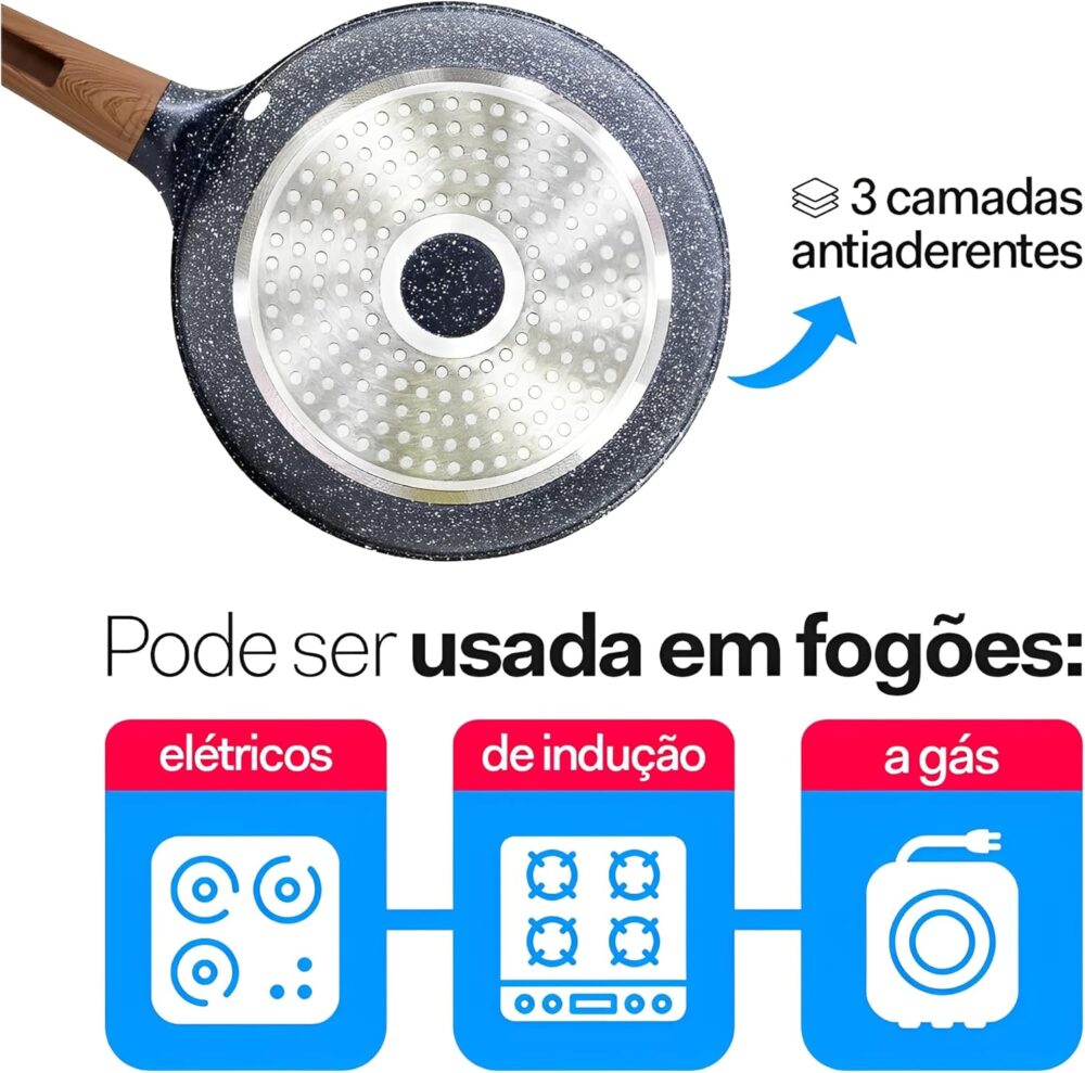 Frigideira Antiaderente Ceramica 28cm Grande Cabo Madeira Re... - Image 4