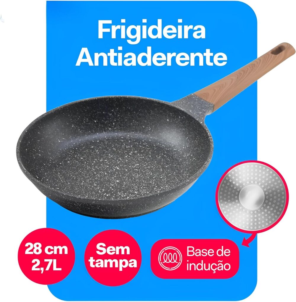 Frigideira Antiaderente Ceramica 28cm Grande Cabo Madeira Re... - Image 5