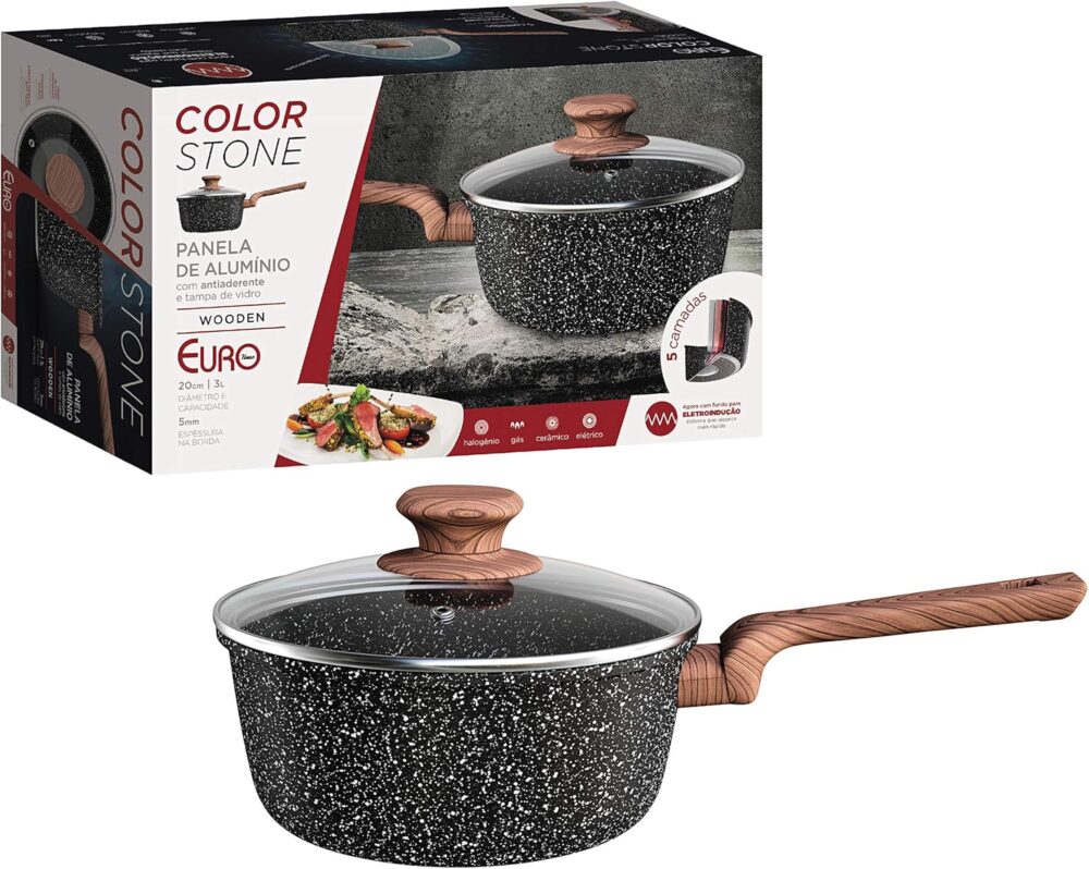 Panela 20 cm ColorStone de alumínio com antiaderente e tampa... - Image 2