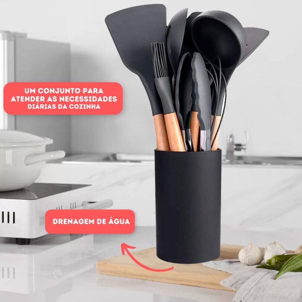 Jogo de Utensilios de Cozinha em Silicone Premium Madeira 17... - Image 2