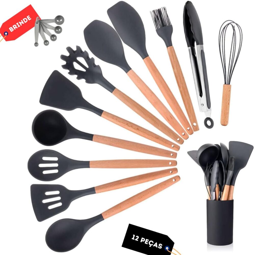 Jogo de Utensilios de Cozinha em Silicone Premium Madeira 17... - Image 3