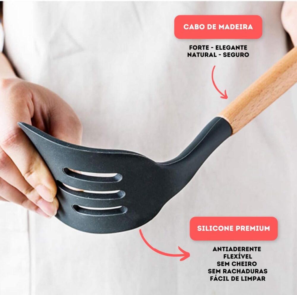 Jogo de Utensilios de Cozinha em Silicone Premium Madeira 17... - Image 5