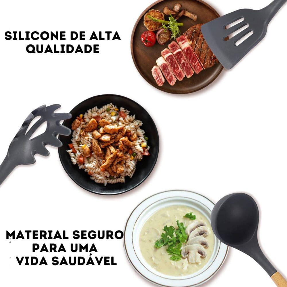 Jogo de Utensilios de Cozinha em Silicone Premium Madeira 17... - Image 7