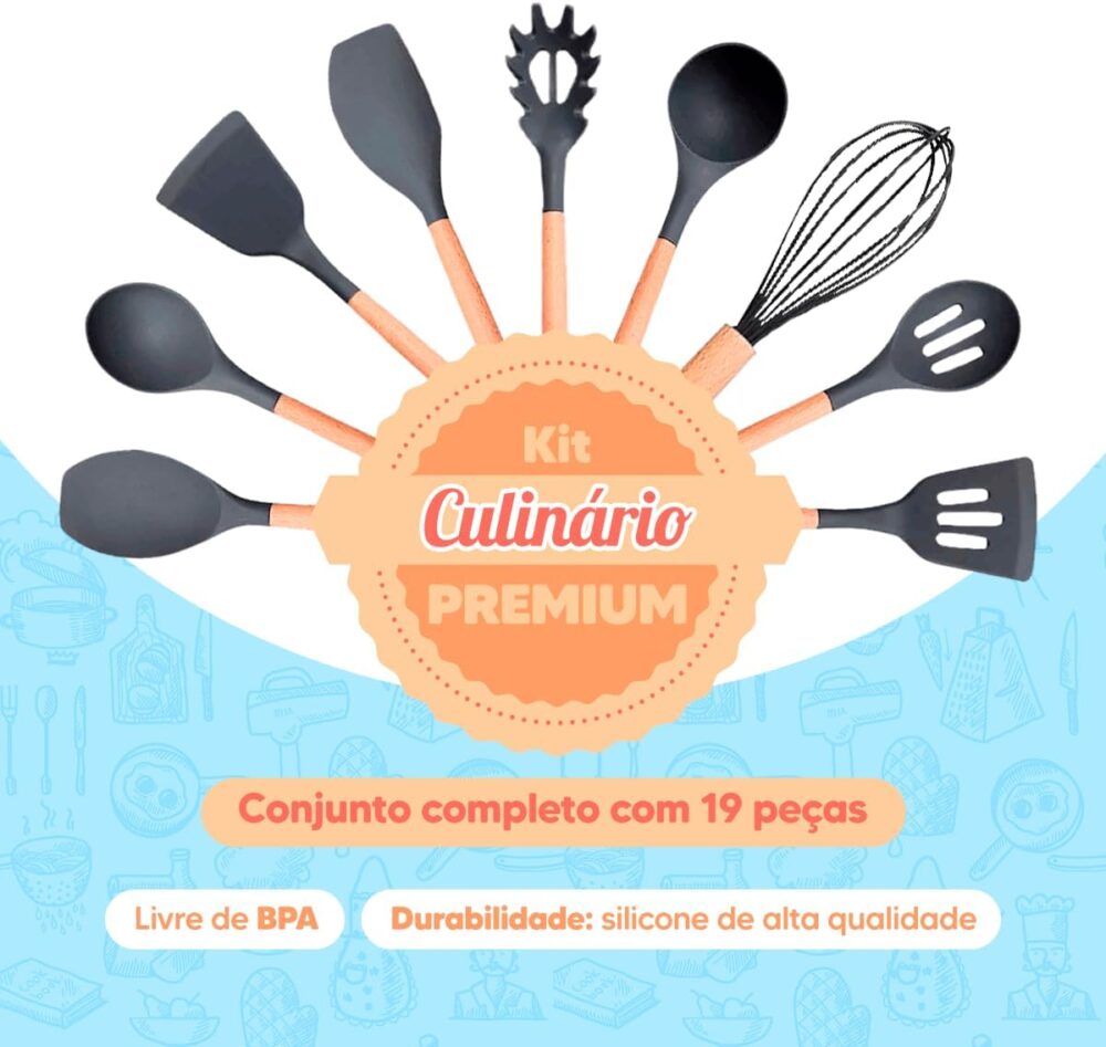 Utensilios para Cozinha Silicone Kit com 19 Peças Cabo Madei... - Image 2