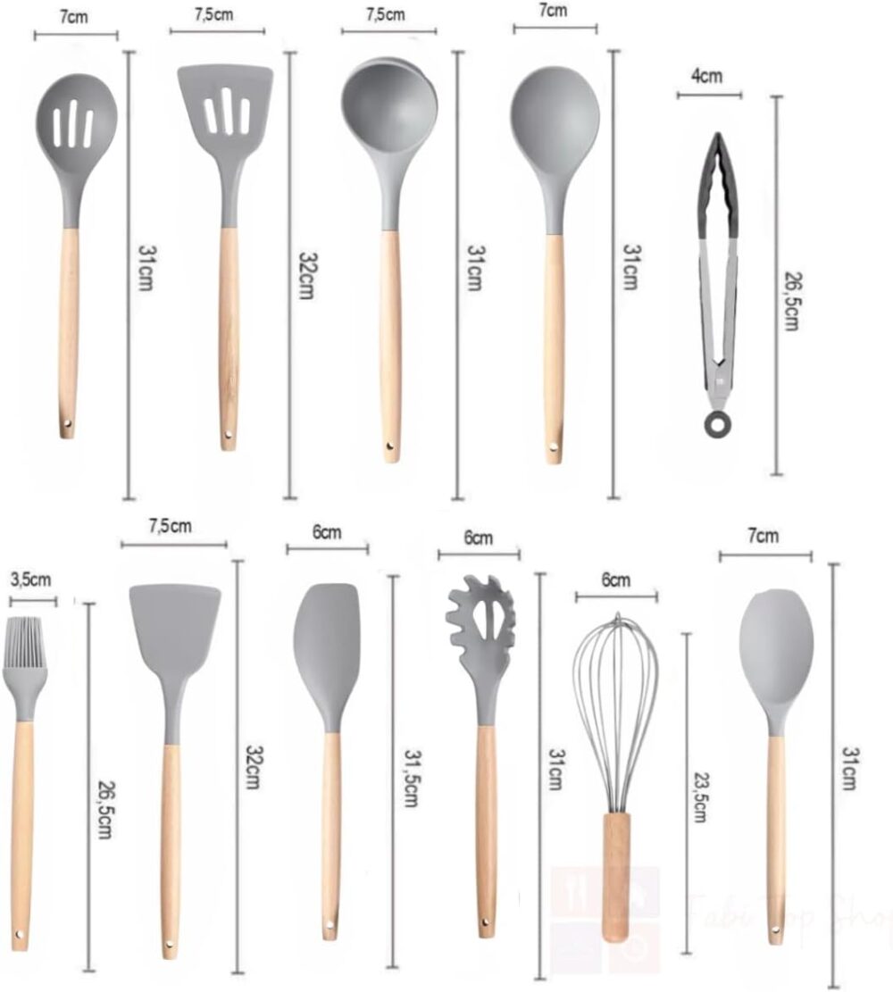 Conjunto de Utensílios de Cozinha em Silicone e Cabo de Made... - Image 5