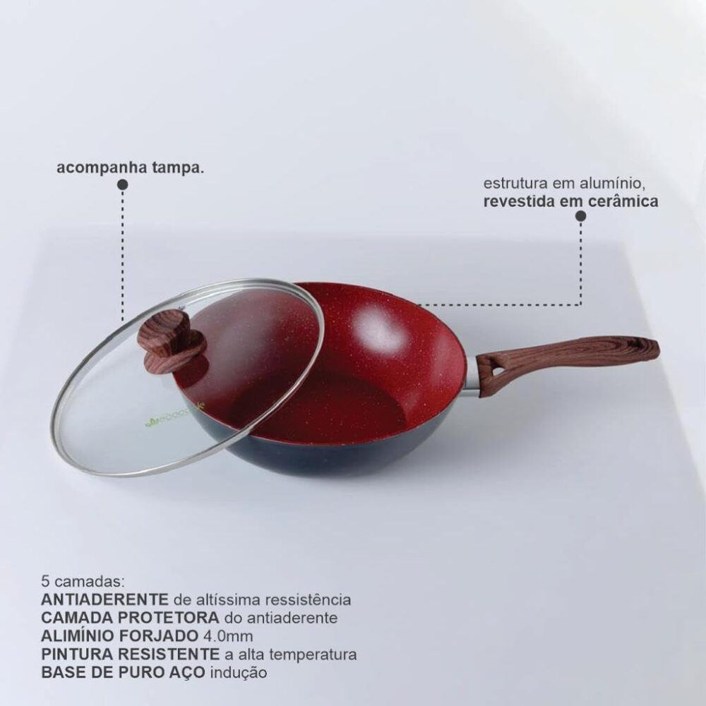 Panela Wok Grande Frigideira funda Antiaderente Nano Cerâmic... - Image 3
