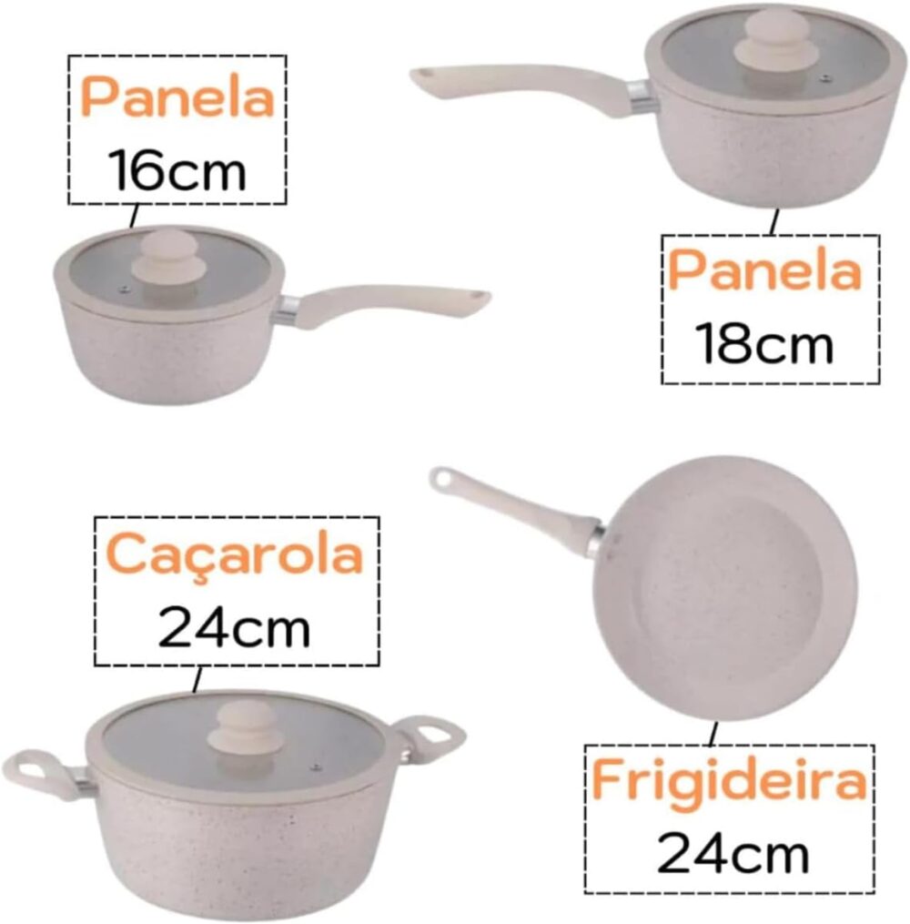 Jogo de Panelas 4 Pçs Antiaderente Com Revestimento Cerâmico... - Image 5