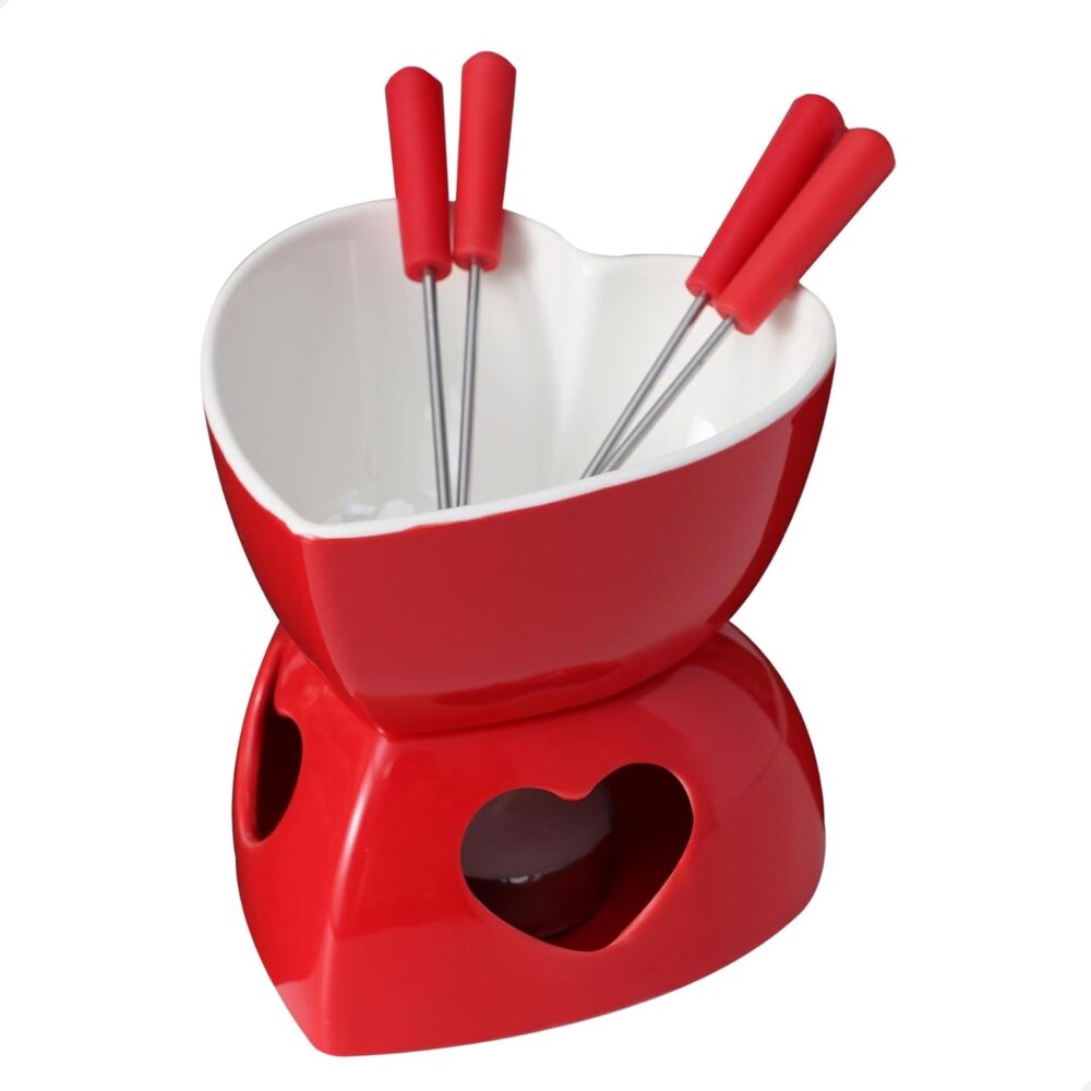 Conjunto Fondue Em Cerâmica Coração 9 Peças 320ml Chocolate ... - Image 5