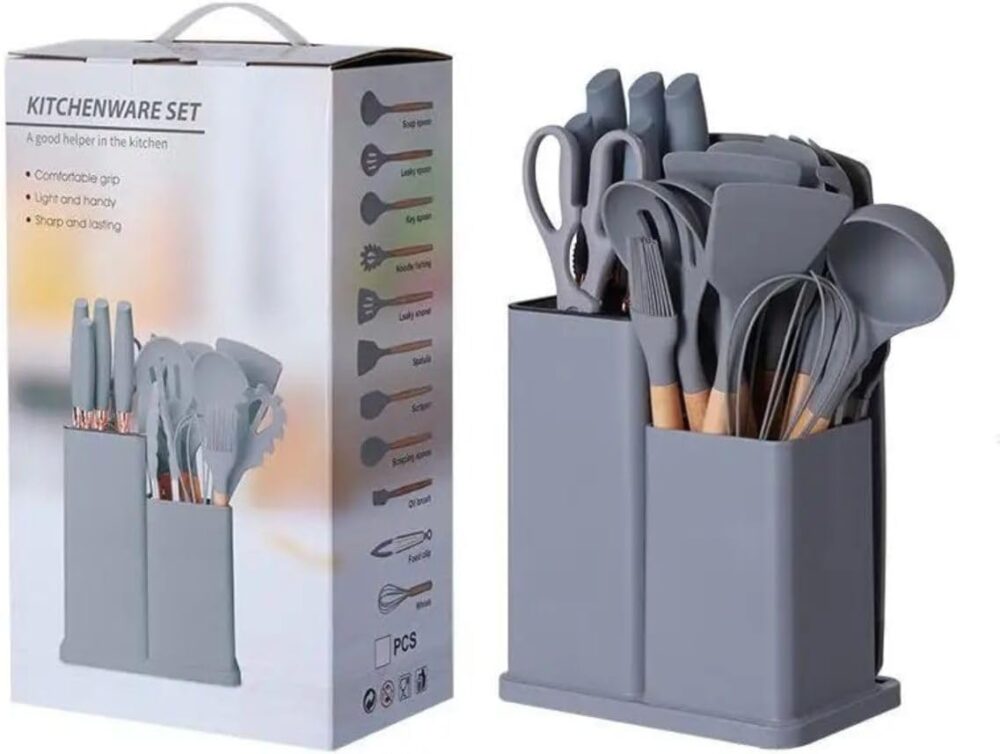 Conjunto Utensílios de Cozinha em Silicone C/Cabo Madeira 19... - Image 2