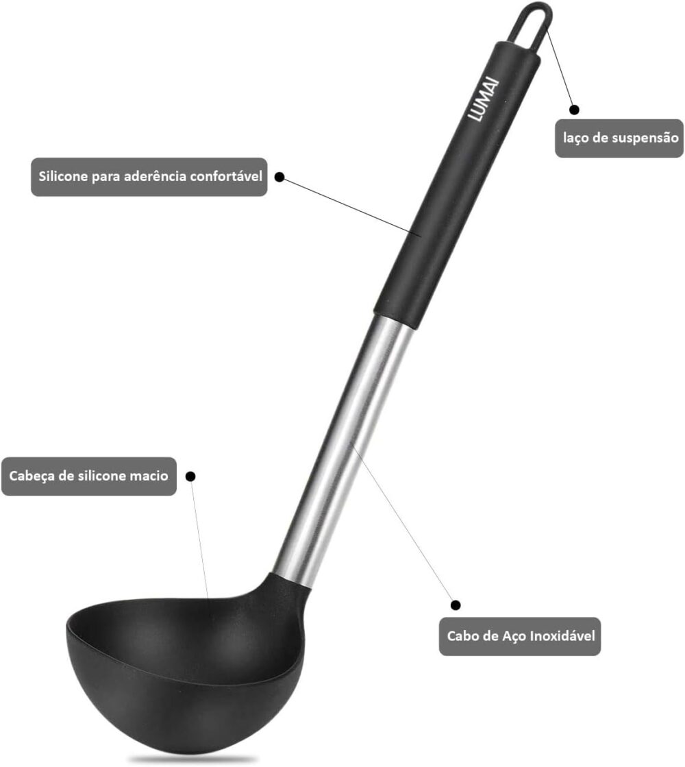 Conjunto 10 Utensilios De Cozinha Silicone C/Cabo Aço Inox L... - Image 6