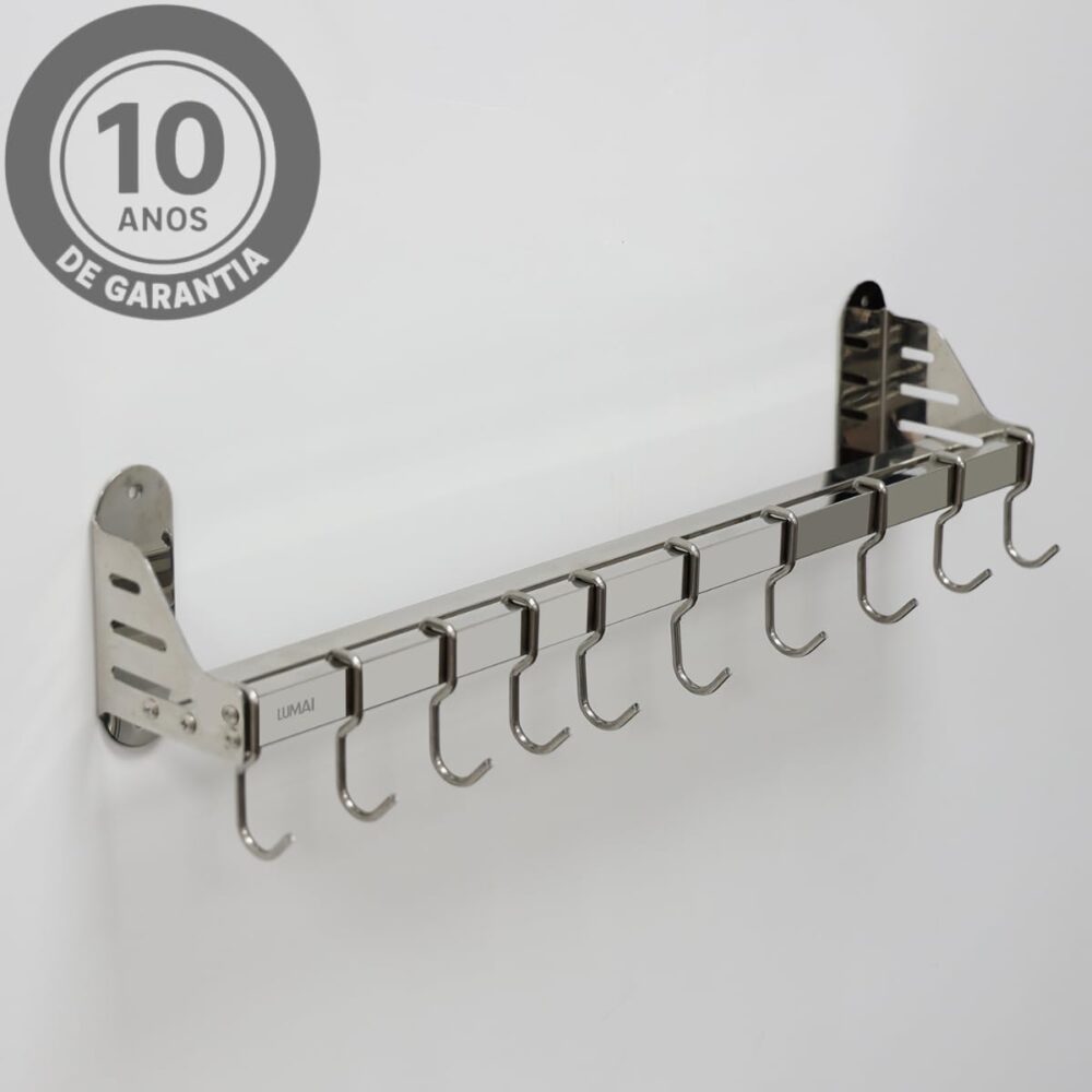 Suporte para Utensilios de Cozinha 10 Ganchos Inox Dupla Ins... - Image 4