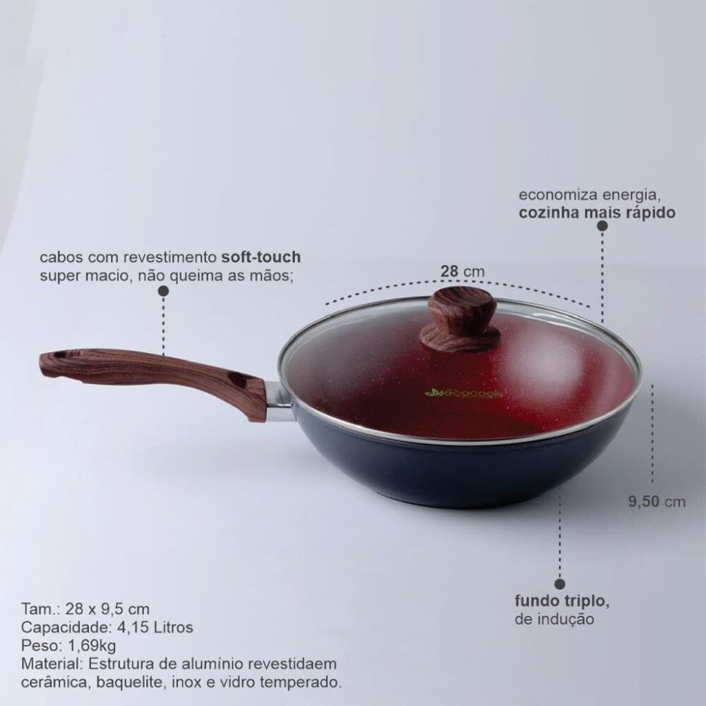Panela Wok Grande Frigideira funda Antiaderente Nano Cerâmic... - Image 6