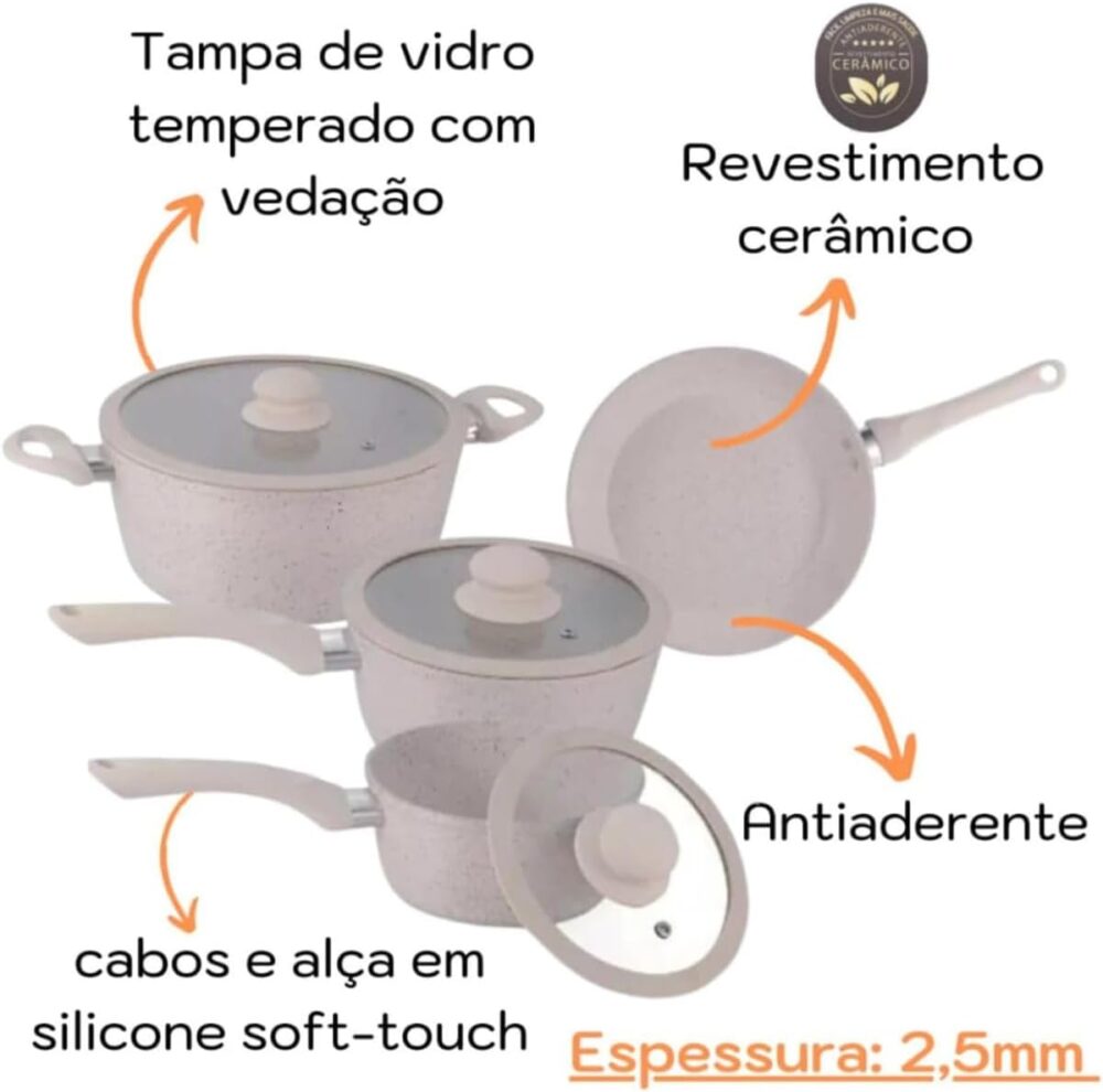 Jogo de Panelas 4 Pçs Antiaderente Com Revestimento Cerâmico... - Image 4
