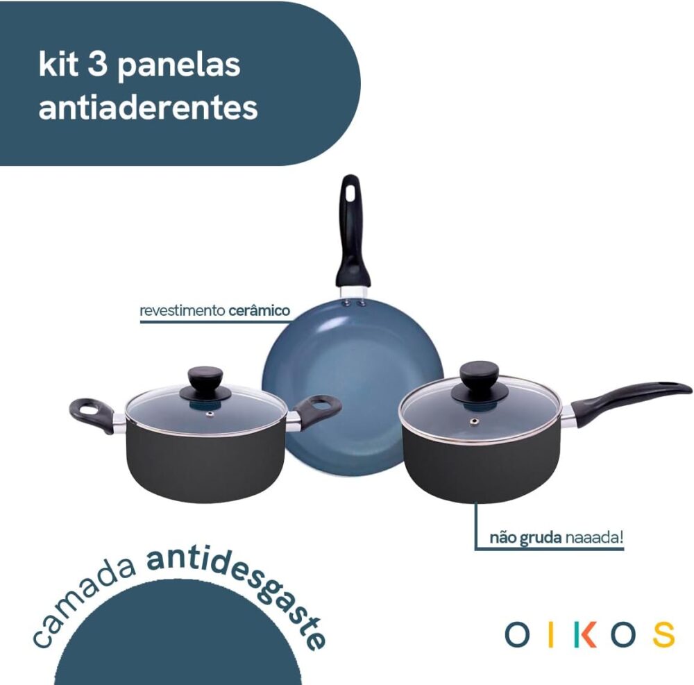 jogo de panelas 3 pçs antiaderentes de cerâmica e alumínio -... - Image 3