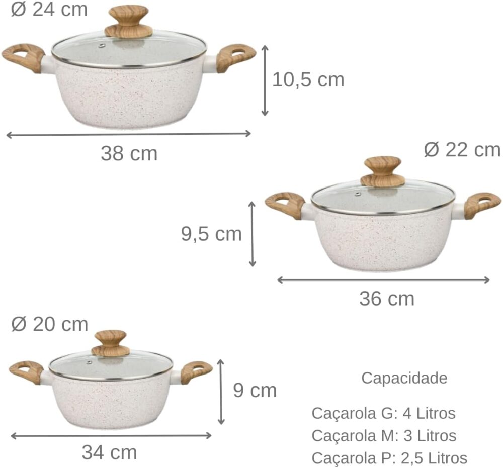 Conjunto de Panelas 3 Peças de Indução Bege - Image 4